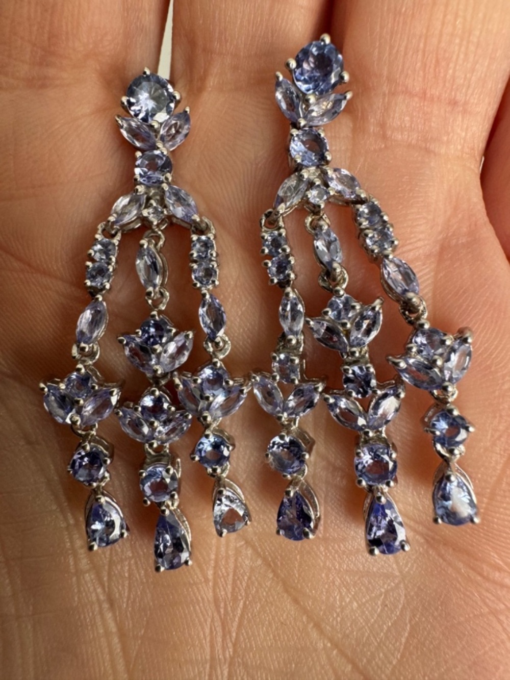Chuck Clemency STS Sterling Silver 925 Tanzanite Chandelier Dangle Earrings
